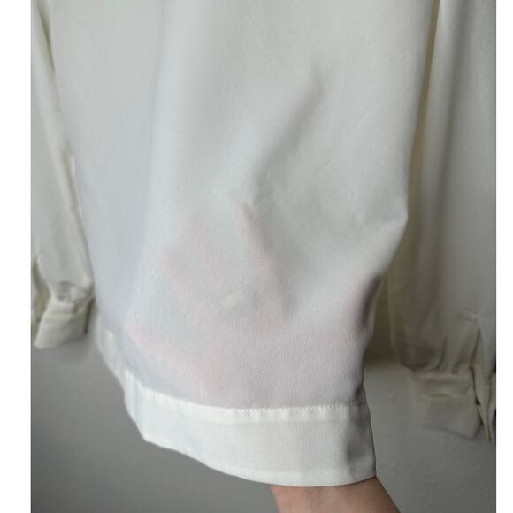 Martinique Ivory Long Sleeve V-Neck Bronze Button Up Blouse Top 6 - Picture 9 of 13